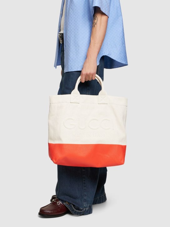 Gucci: Cabas small bicolor cotton tote bag - Natural/Orange - men_1 | Luisa Via Roma