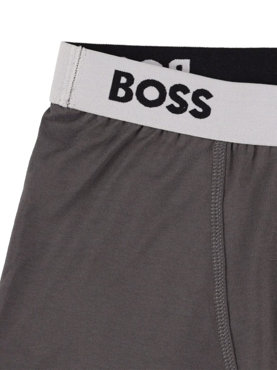 Boss: Set of 2 jersey boxer briefs w/ logo - Grey/Black - kids-boys_1 | Luisa Via Roma