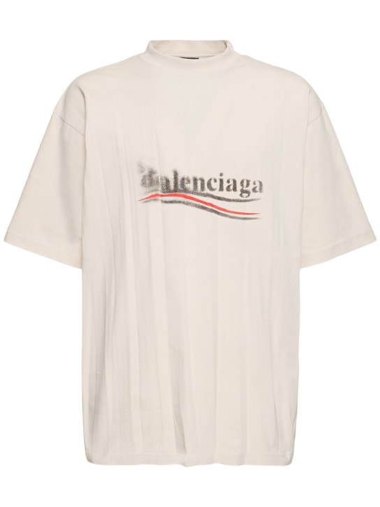 Balenciaga: T-Shirt aus Baumwolle mit Political-Logodruck - Naturfarben - men_0 | Luisa Via Roma
