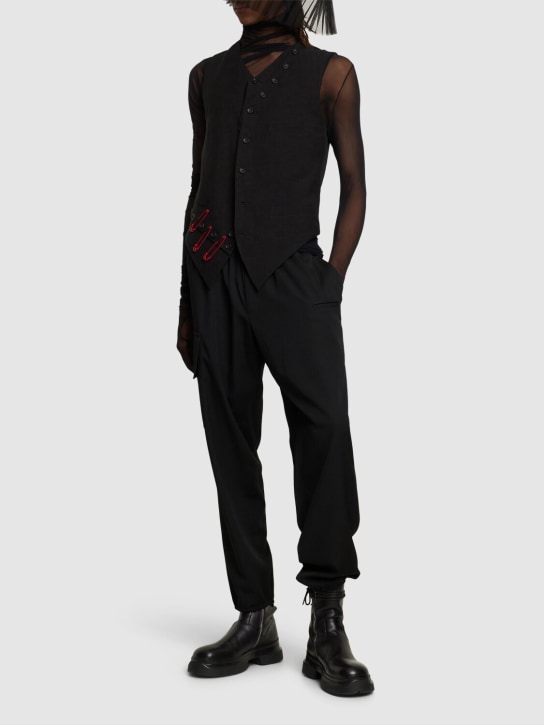 Yohji Yamamoto: I-Partial Switching linen & viscose vest - Black - men_1 | Luisa Via Roma