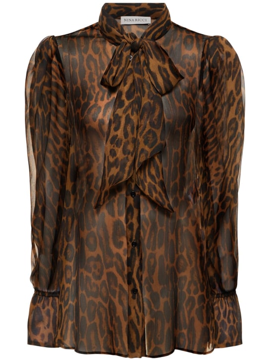 Nina Ricci: Printed muslin flared cuff shirt - Brown/Multi - women_0 | Luisa Via Roma