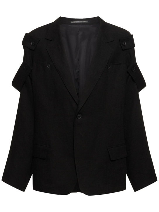 Yohji Yamamoto: K-single button linen blazer - Black - men_0 | Luisa Via Roma