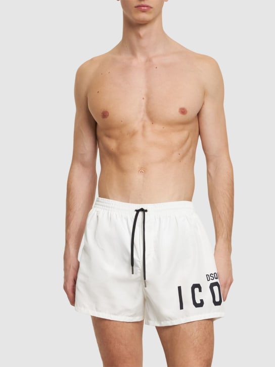Dsquared2: Shorts mare con logo - Bianco - men_1 | Luisa Via Roma