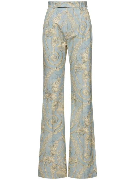 Vivienne Westwood: Pantalones acampanados de algodón jacquard - Azul/Multi - women_0 | Luisa Via Roma