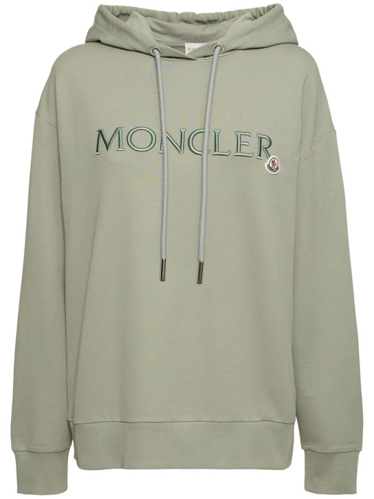 Moncler: Embroidered logo cotton jersey hoodie - Grey - women_0 | Luisa Via Roma