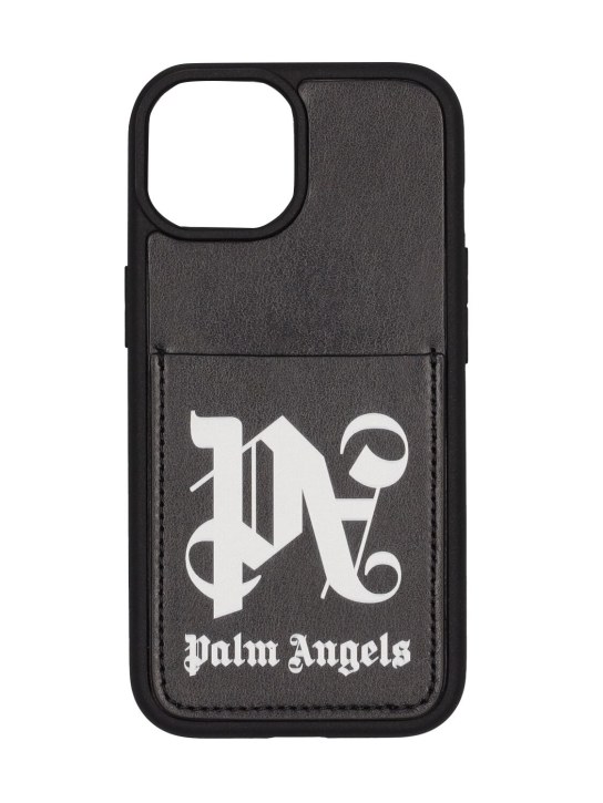 Palm Angels: PA Monogram iPhone 15 case - Black/White - men_0 | Luisa Via Roma