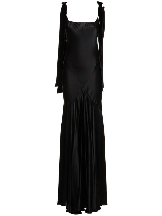 Nina Ricci: Flared satin long dress - Black - women_0 | Luisa Via Roma