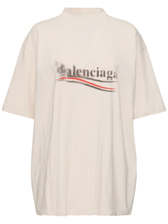 Balenciaga: T-Shirt aus Baumwolle mit Political-Logodruck - Naturfarben - women_0 | Luisa Via Roma