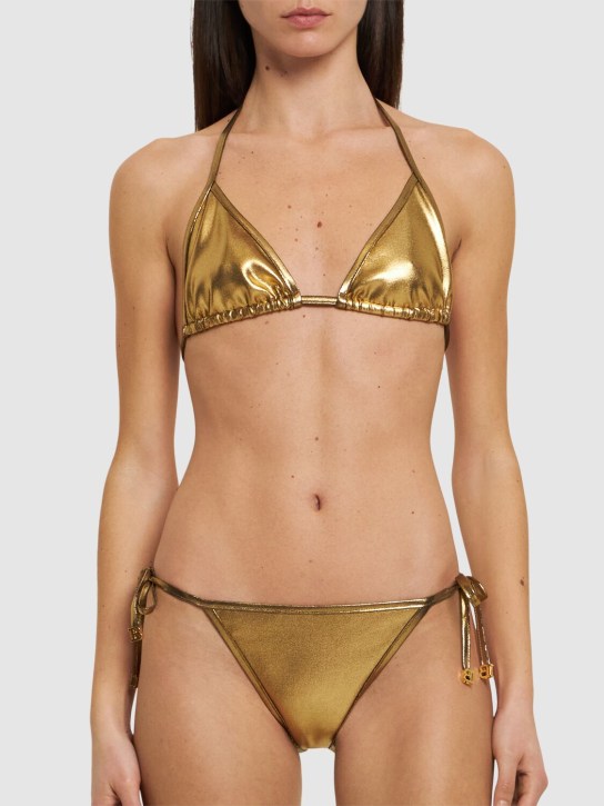 Balmain: Metallischer Triangel-Bikini - Gold - women_1 | Luisa Via Roma