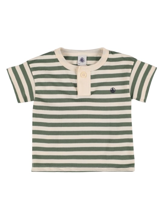 Petit Bateau: Striped cotton t-shirt - White/Green - kids-boys_0 | Luisa Via Roma