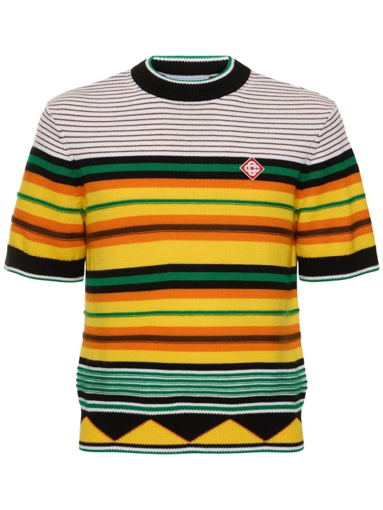 Casablanca: Striped wool knit t-shirt - Multicolor - men_0 | Luisa Via Roma