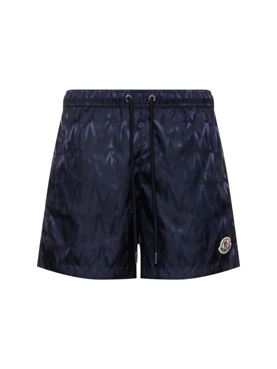 Moncler: Monogram nylon swim shorts - 블루 - men_0 | Luisa Via Roma