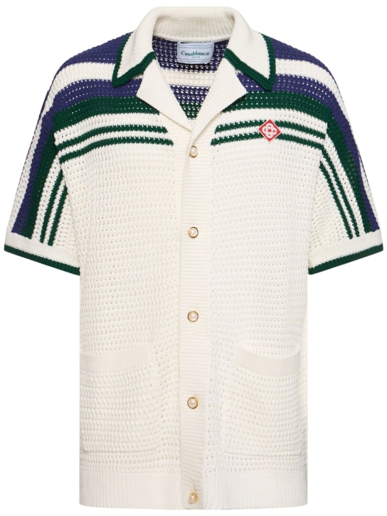 Casablanca: Camicia tennis in cotone crochet - Bianco/Verde - men_0 | Luisa Via Roma