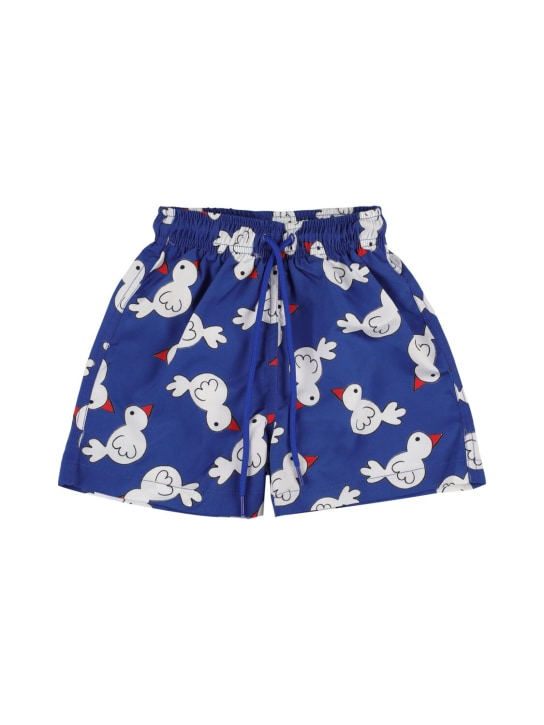 Weekend House Kids: Shorts mare in poliestere riciclato stampato - Blu/Bianco - kids-boys_0 | Luisa Via Roma