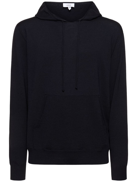 Lardini: Hooded wool blend sweatshirt - Navy - men_0 | Luisa Via Roma