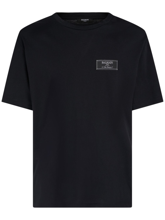 Balmain: T-Shirt aus Baumwolle mit Pierre Balmain-Label - Schwarz - men_0 | Luisa Via Roma