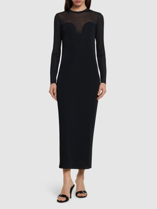 Nina Ricci: Sheer knit long sleeve midi dress - Black - women_1 | Luisa Via Roma