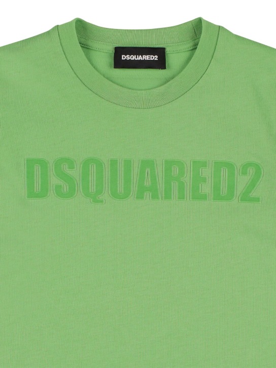Dsquared2: 코튼 니트 저지 로고 티셔츠 - 그린 - kids-boys_1 | Luisa Via Roma