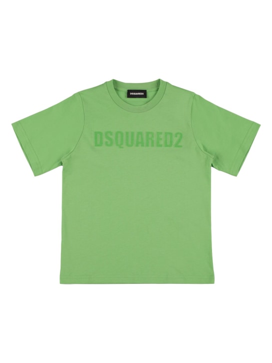 Dsquared2: 코튼 니트 저지 로고 티셔츠 - 그린 - kids-boys_0 | Luisa Via Roma
