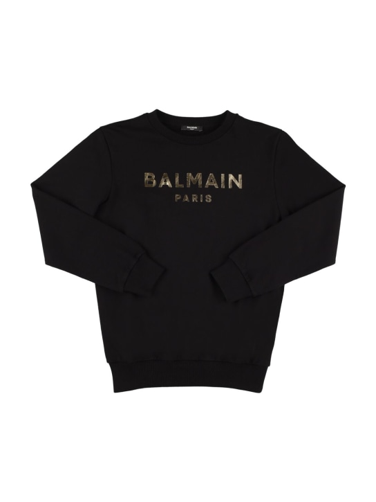 Balmain: Sweatshirt mit Logodruck - Schwarz/Gold - kids-boys_0 | Luisa Via Roma