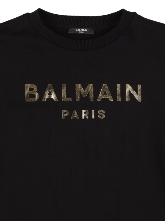 Balmain: Sweat-shirt à imprimé logo - Noir/Or - kids-boys_1 | Luisa Via Roma