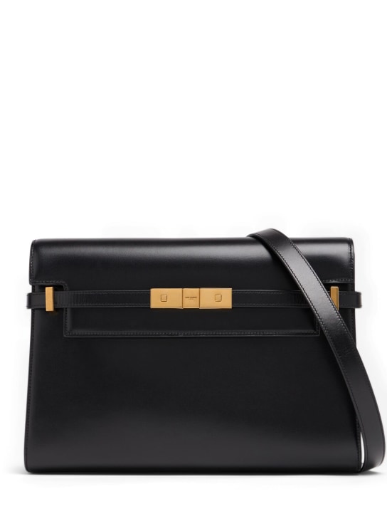 Saint Laurent: Manhattan Box leather shoulder bag - Black - women_0 | Luisa Via Roma