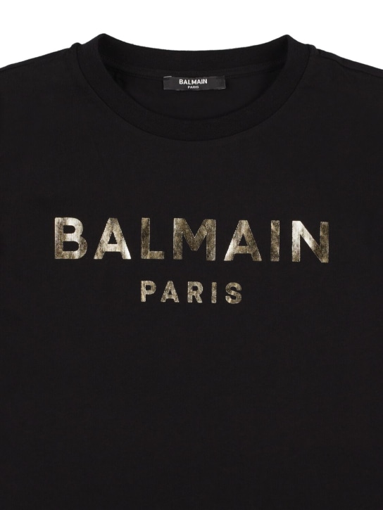 Balmain: Logo cotton jersey t-shirt - Black/Gold - kids-boys_1 | Luisa Via Roma