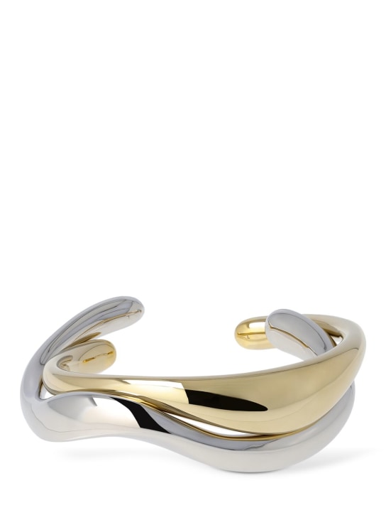 Saint Laurent: Set of 2 wavy metal cuff bracelets - Gold/Silver - men_0 | Luisa Via Roma