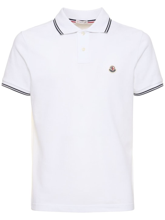 Moncler: Logo patch cotton polo shirt - Optic White - men_0 | Luisa Via Roma