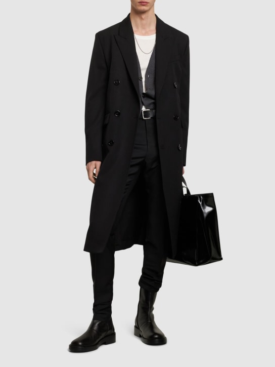 AMI Paris: Double breast wool gabardine coat - Black - men_1 | Luisa Via Roma