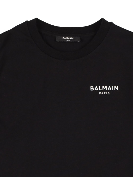 Balmain: T-shirt en jersey de coton imprimé - Noir/Blanc - kids-boys_1 | Luisa Via Roma