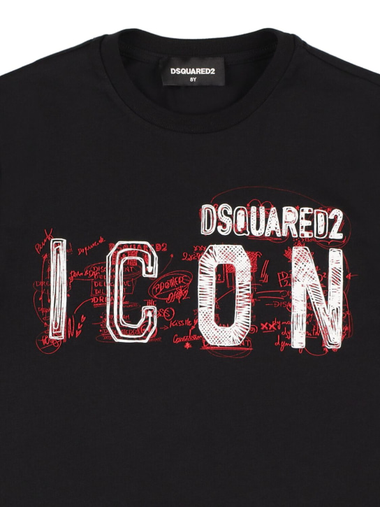Dsquared2: T-shirt en jersey de coton imprimé logo - Noir - kids-boys_1 | Luisa Via Roma