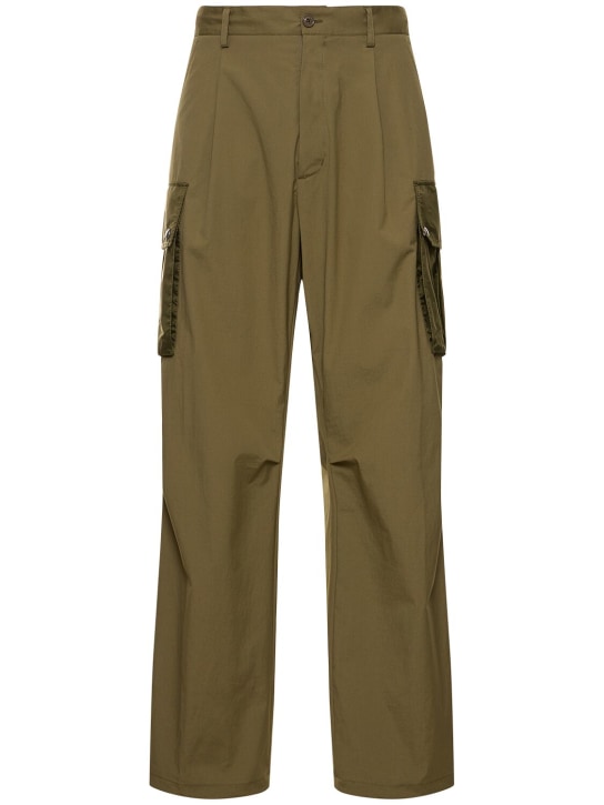 Moncler: Cotton poplin cargo pants - オリーブグリーン - men_0 | Luisa Via Roma
