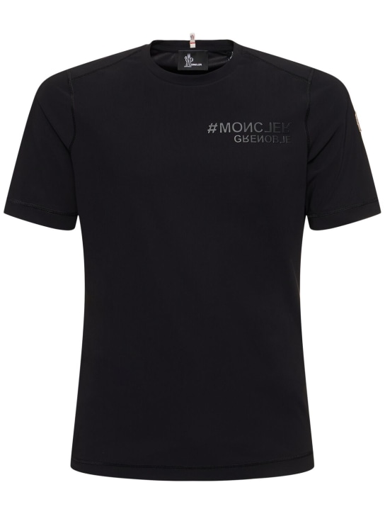 Moncler Grenoble: Logo nylon t-shirt - Black - men_0 | Luisa Via Roma