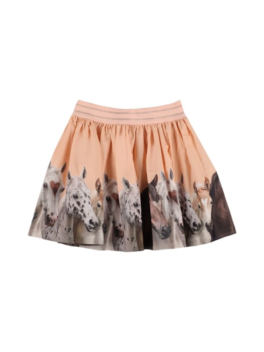 Molo: Horse organic cotton poplin mini skirt - Pink - kids-girls_0 | Luisa Via Roma
