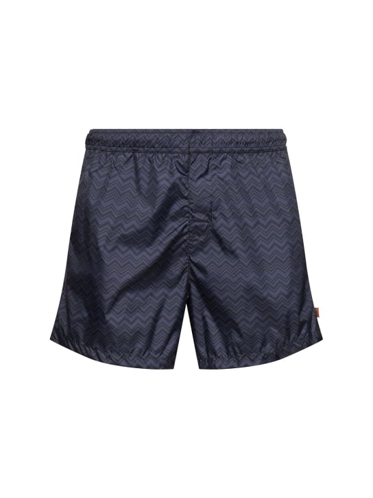 Missoni: Shorts mare in nylon con stampa - Navy - men_0 | Luisa Via Roma