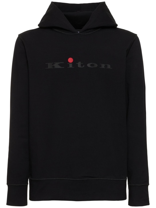 Kiton: Kapuzen-Sweatshirt aus Baumwolle mit Logo - Schwarz - men_0 | Luisa Via Roma
