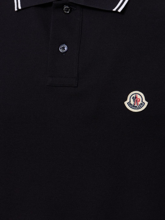 Moncler: Logo patch cotton polo shirt - Dark Blue - men_1 | Luisa Via Roma