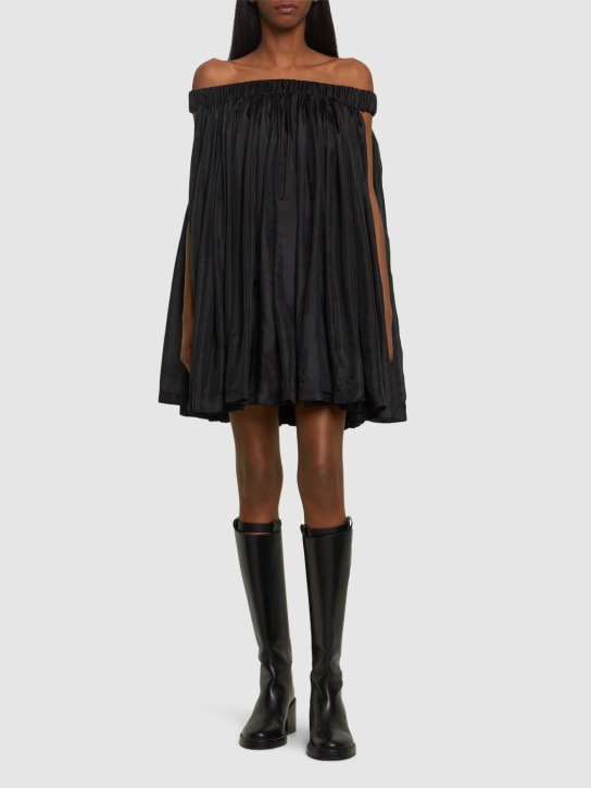Rick Owens: Medusa off-shoulder silk mini dress - Black - women_1 | Luisa Via Roma