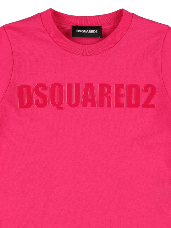 Dsquared2: 코튼 니트 저지 로고 티셔츠 - 자홍색 - kids-boys_1 | Luisa Via Roma