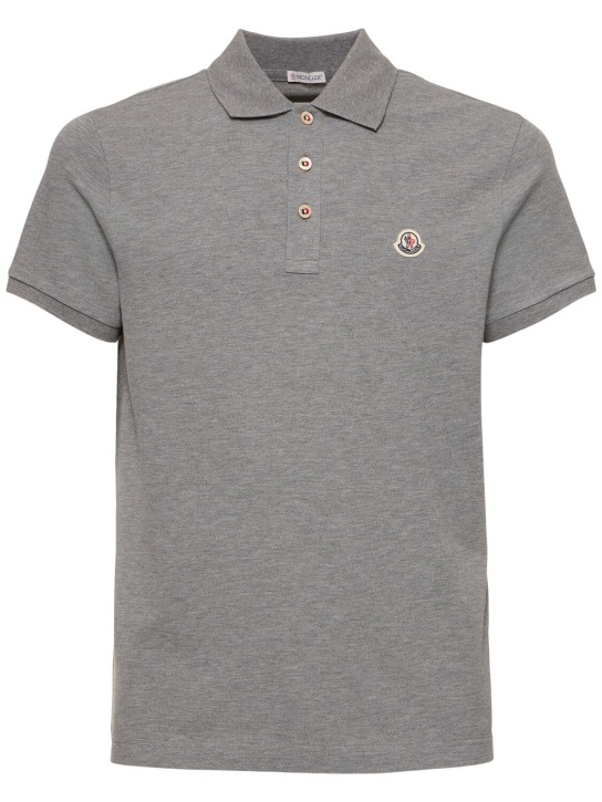 Moncler: Logo cotton polo shirt - Grey - men_0 | Luisa Via Roma