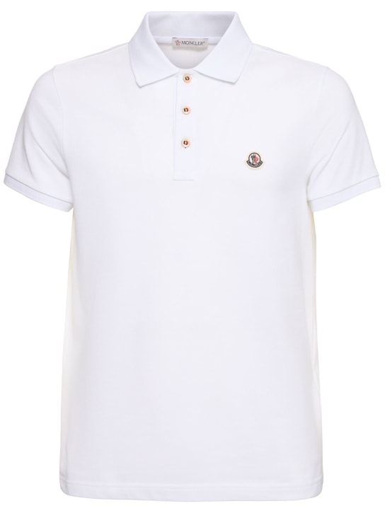 Moncler: Logo cotton polo shirt - Optic White - men_0 | Luisa Via Roma