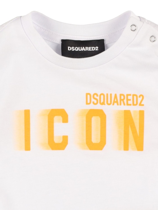 Dsquared2: Camiseta de jersey de algodón con logo - Blanco/Naranja - kids-girls_1 | Luisa Via Roma