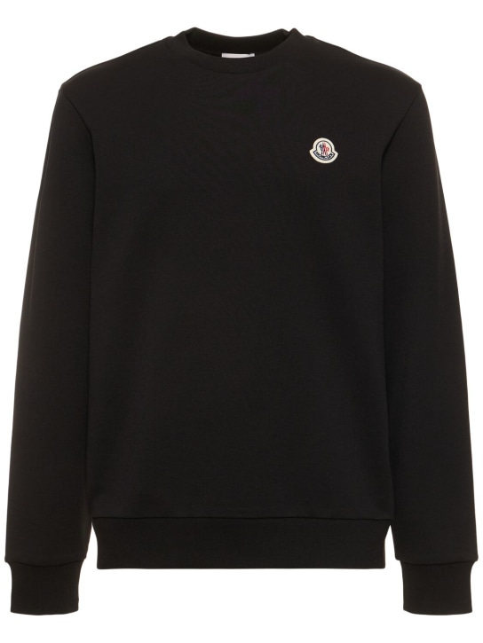 Moncler: Logo patch cotton sweatshirt - Black - men_0 | Luisa Via Roma