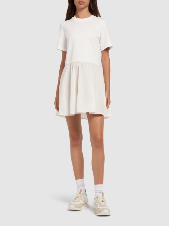 Moncler: Fit & flare cotton mini dress - Silk White - women_1 | Luisa Via Roma