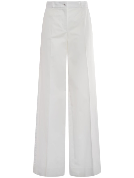 Dolce&Gabbana: Pantalones anchos de gabardina de algodón - Blanco - women_0 | Luisa Via Roma