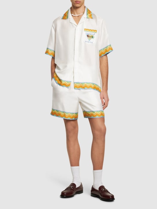 Casablanca: Tennis Club print silk shorts - White - men_1 | Luisa Via Roma