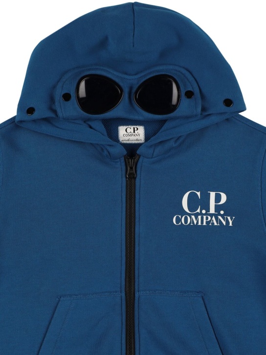 C.P. Company: 로고 프린트 코튼 집업 스웨트셔츠 - 다크 블루 - kids-boys_1 | Luisa Via Roma