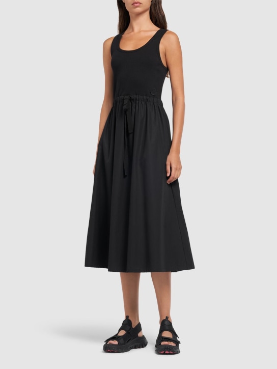 Moncler: Cotton blend midi dress - Black - women_1 | Luisa Via Roma
