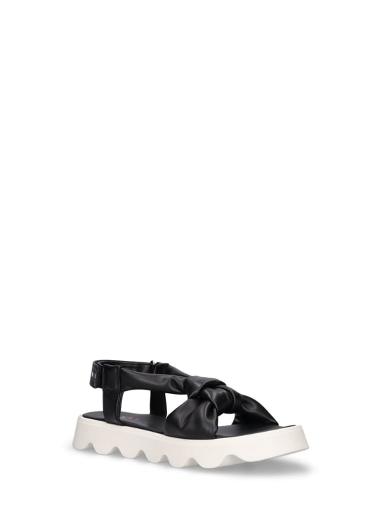 Marni Junior: Logo printed faux leather sandals - Black/White - kids-girls_1 | Luisa Via Roma